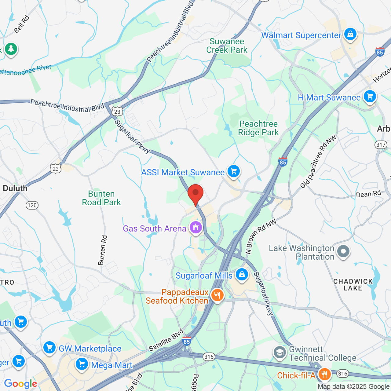 Google map image of our location in 6600 Sugarloaf Pkwy Duluth, GA